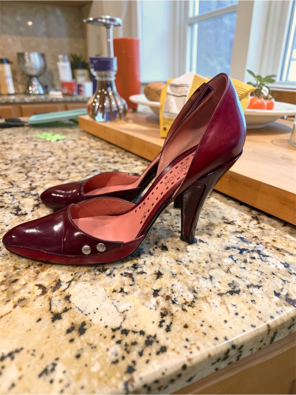 Vintage Louis Vuitton Wine Burgundy Leather Pointed-Toe 4” Pumps